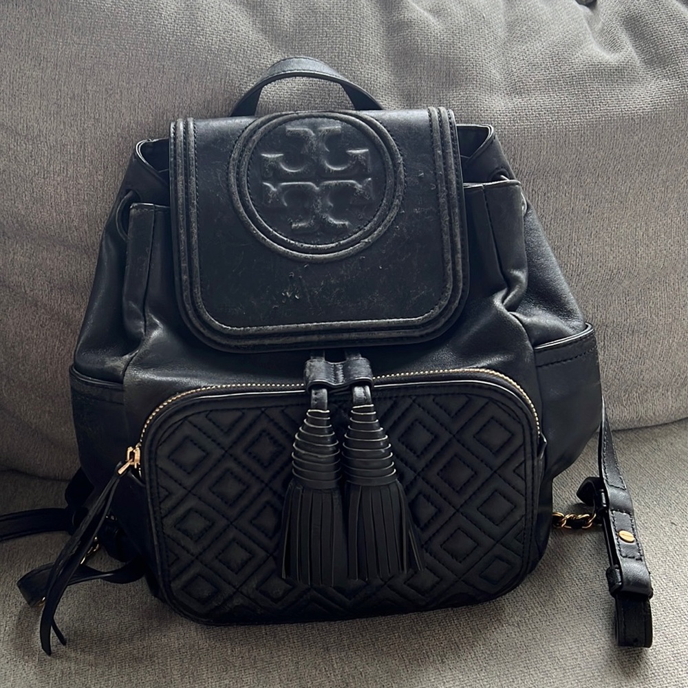 black leather tory burch mini backpack